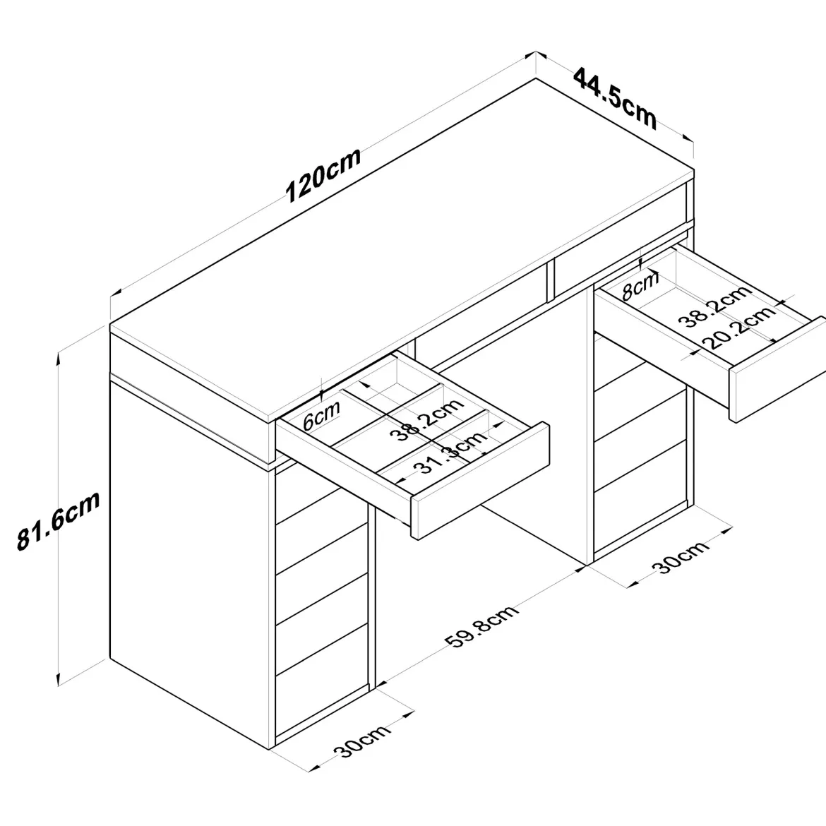 Toeletta Bianco Trasparente Specchio Incluso 13 Cassetti 120x45x82h cm, Colore Struttura Trasparente - Tirolo