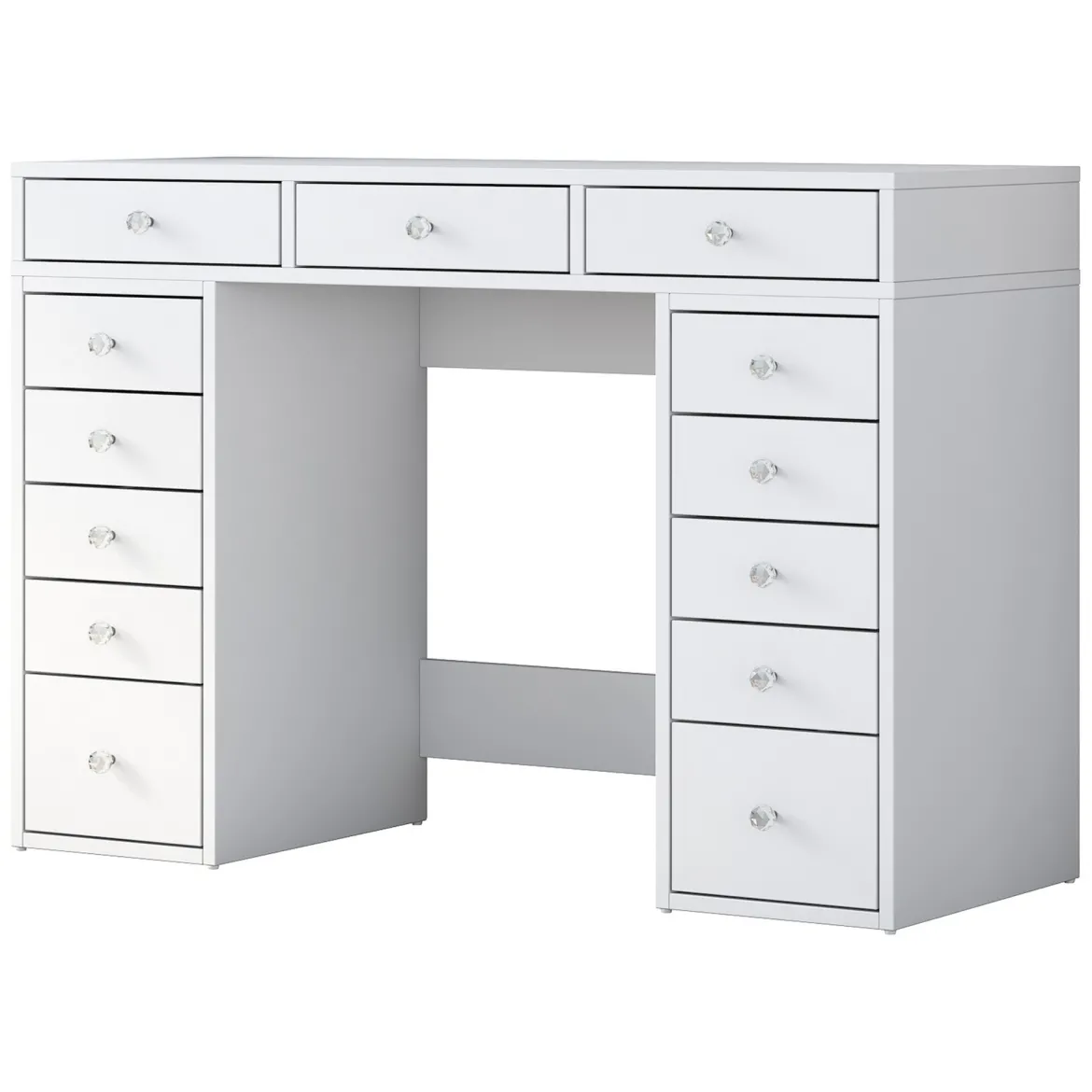 Toeletta Bianco Trasparente Specchio Incluso 13 Cassetti 120x45x82h cm, Colore Struttura Trasparente - Tirolo