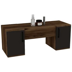 Toeletta Marrone Noce Nero Antracite Specchio Incluso 3 Ante 100x36x74h cm, Colore Ripiano Marrone - Ruviano