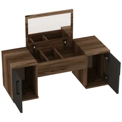 Toeletta Marrone Noce Nero Antracite Specchio Incluso 3 Ante 100x36x74h cm, Colore Ripiano Marrone - Ruviano