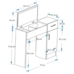 Toeletta Marrone Noce Nero Antracite Specchio Incluso un Cassetto 77x37x109h cm, 2 Ante - Rodano