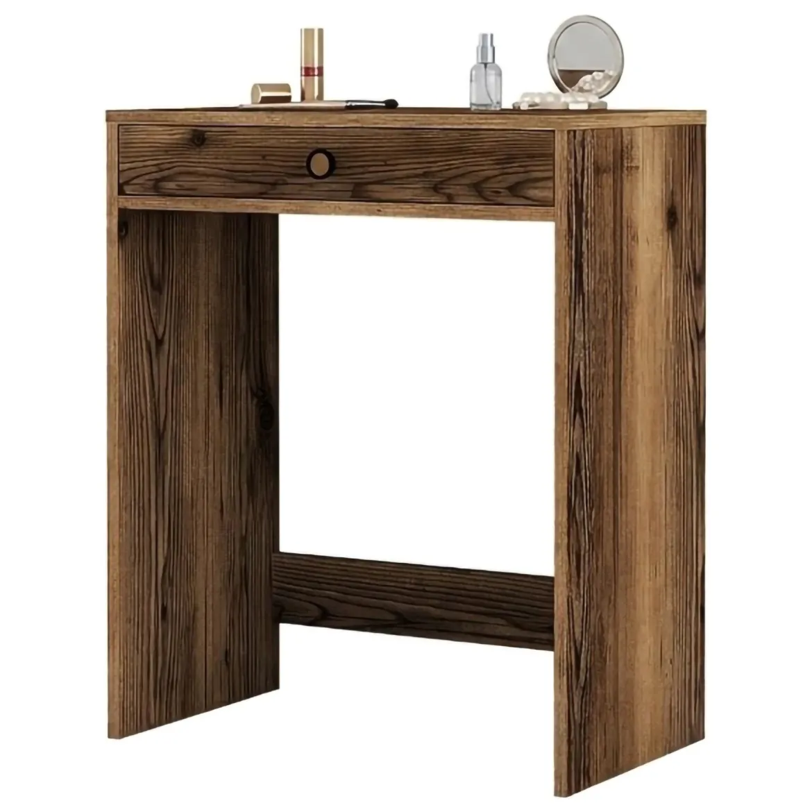 Toeletta Marrone Noce Specchio Incluso un Cassetto 70x85x40h cm, Materiale Piano in Legno Nobilitato - Carde