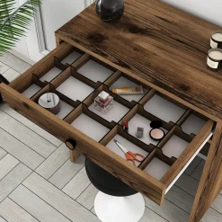 Toeletta Marrone Noce Specchio Incluso un Cassetto 70x85x40h cm, Materiale Piano in Legno Nobilitato - Carde