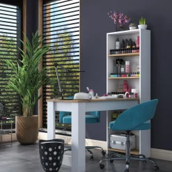 Toeletta Marrone Rovere Bianco 5 Ripiani 5 Vani 120x54x154h cm, con Libreria - Cervaro