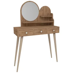 Toeletta Marrone Rovere Marrone Beige Specchio Incluso 3 Cassetti 74x35x131h cm, Colore Ripiano Marrone - Larino