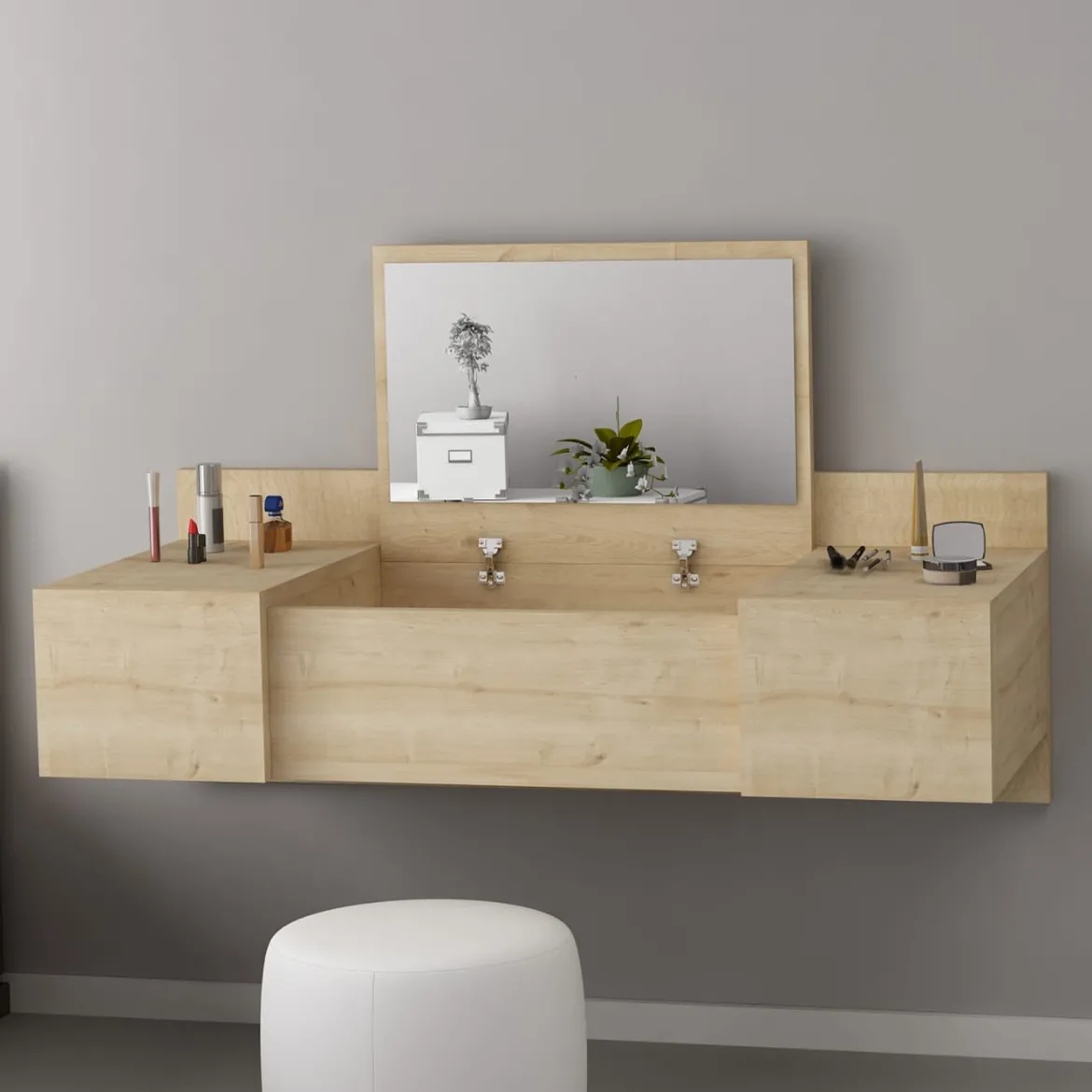 Toeletta Marrone Specchio Incluso 3 Ante 100x39x33h cm, Materiale Piano in Legno Nobilitato - Selci