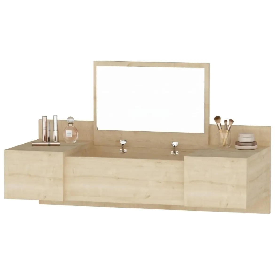 Toeletta Marrone Specchio Incluso 3 Ante 100x39x33h cm, Materiale Piano in Legno Nobilitato - Selci