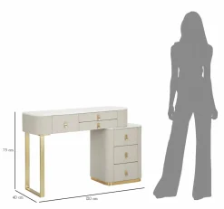 Toeletta moderna porta trucchi 120x40x75h cm crema e oro - Apoteosi
