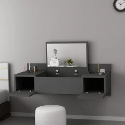 Toeletta Nero Specchio Incluso 3 Ante 100x39x33h cm, Materiale Piano in Legno Nobilitato - Selci