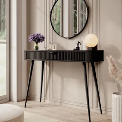 Toeletta Nero un Cassetto Materiale Struttura in Metallo 100x38x78h cm, Materiale Piano in Legno Nobilitato - Katerara