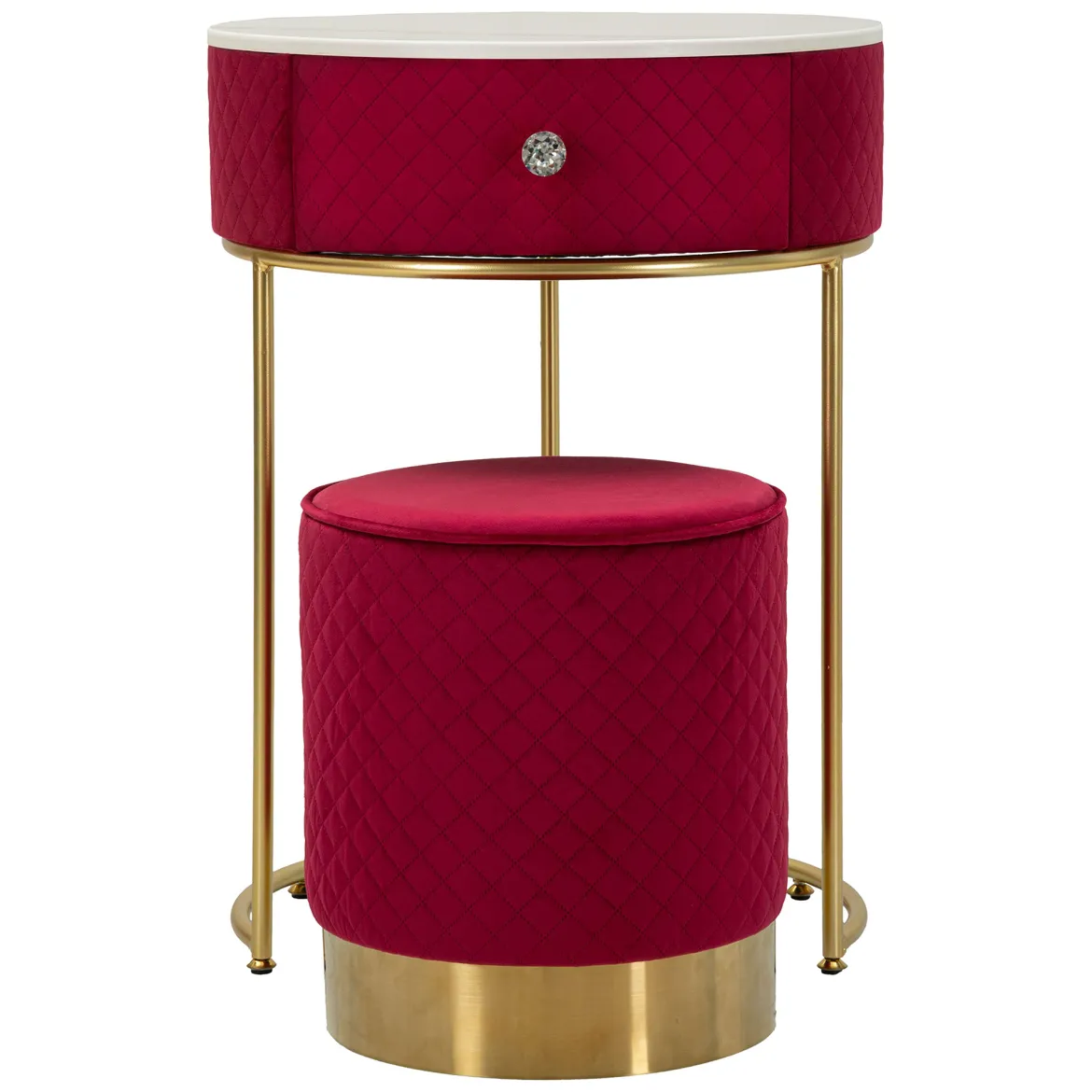 Toeletta Rosso oro un Cassetto Rivestimento in Velluto Trapuntato 52x52x70h cm, Materiale Struttura in Metallo - Mbale