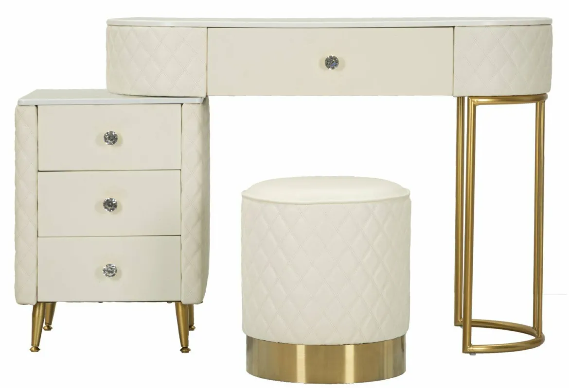 Toeletta shabby elegante 120x40x75h cm bianco e oro - Guidobono