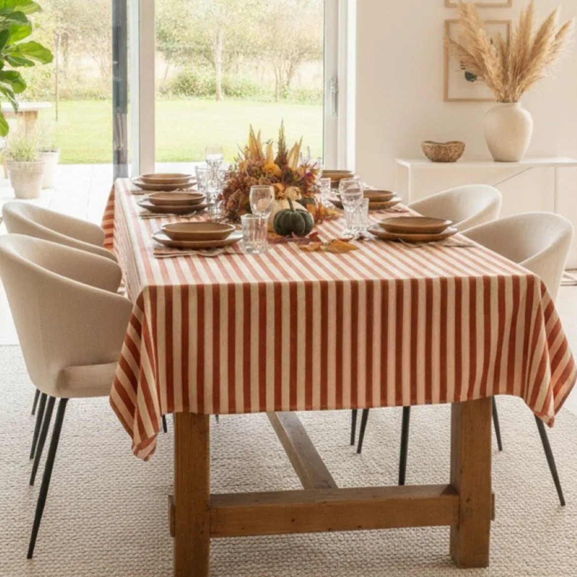 Tovaglia rettangolare no stiro 180x140 cm, arancione e beige - Trapezista - By Sarah Balivo