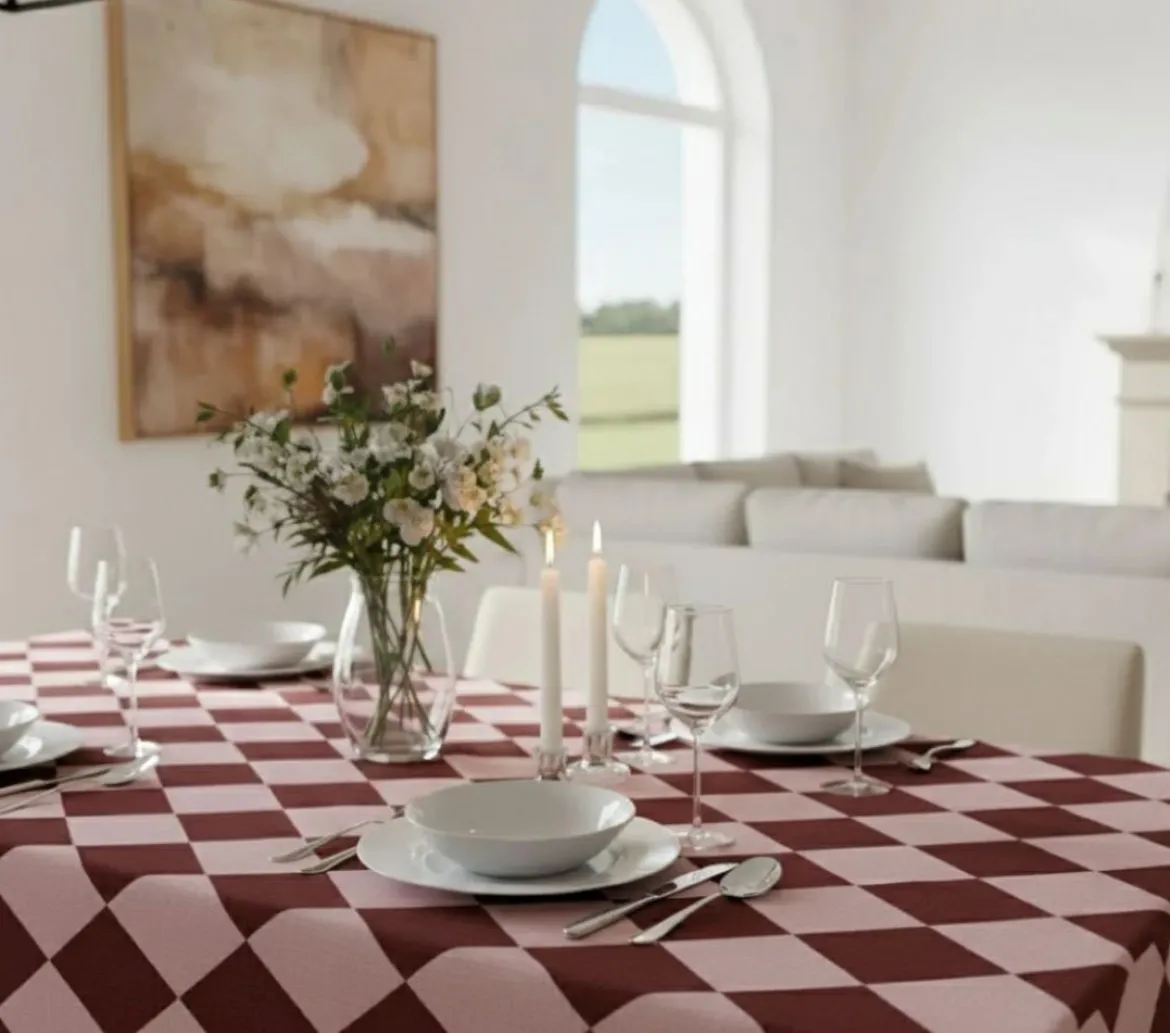 Tovaglia rettangolare no stiro 180x140 cm, rosa e bordeaux - Giocoliera - By Sarah Balivo
