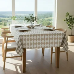 Tovaglia rettangolare no stiro 240x140 cm, tortora e bianco - Acrobata - By Sarah Balivo