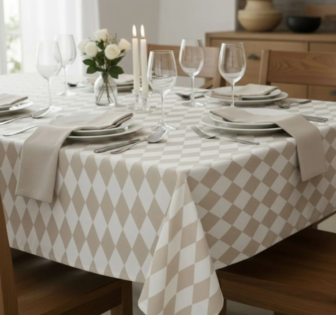 Tovaglia rettangolare no stiro 270x140 cm, arancione e beige - Trapezista - By Sarah Balivo
