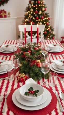 Tovaglia rettangolare no stiro 360x140 cm, beige e rosso scuro - Equilibrista - By Sarah Balivo