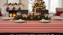 Tovaglia rettangolare no stiro 400x140 cm, beige e rosso scuro - Equilibrista - By Sarah Balivo
