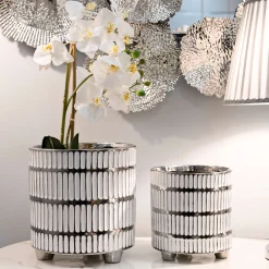 Vaso Argento Bianco set 2 Vasi Colore Struttura Bianco, Diametro Vaso Grande: 20, Vaso Piccolo: 16 cm - Banofa