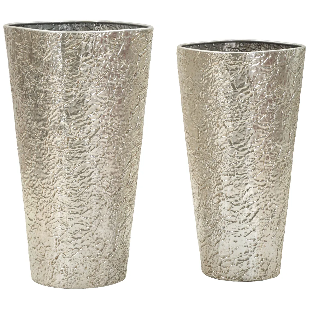 Vaso Argento set 2 Vasi, Finitura Effetto Materico, - Barale