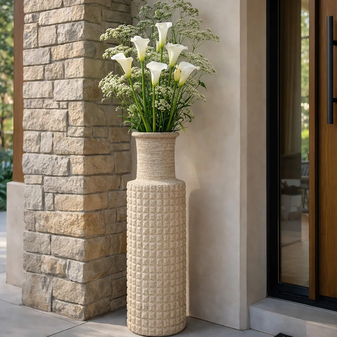 Vaso Beige Finitura Effetto Sabbia Diametro 14 cm, - Fati
