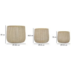 Vaso Beige Texture Verticale Effetto Legno Diametro Vaso Grande: 26.5, Vaso Medio: 20.5, Vaso Piccolo: 16.5 cm, - Bava