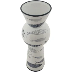 Vaso Bianco blu Disegni con Pesci Colore Struttura blu, - Silva
