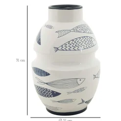 Vaso Bianco blu Disegni con Pesci Colore Struttura blu, Diametro 7.5 cm - Cosmo