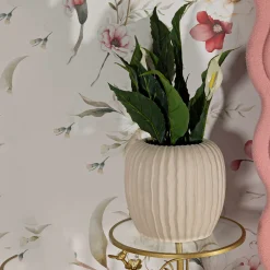 Vaso Bianco Crema Finitura Scanalata Diametro 16 cm, Sfumatura Colore Struttura Crema - Pangni