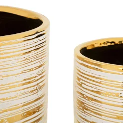 Vaso Bianco oro set 2 Vasi Colore Struttura oro, Diametro Vaso Grande: 21, Vaso Piccolo: 16 cm - Bano