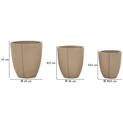 Vaso Marrone set 3 Vasi Diametro Vaso Grande: 39, Vaso Medio: 33, Vaso Piccolo: 27 cm, - Gabava