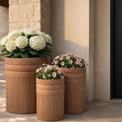 Vaso Marrone Terracotta set 3 Vasi Diametro Vaso Grande: 37, Vaso Medio: 32, Vaso Piccolo: 27 cm, Sfumatura Colore Struttura Terracotta - Gafase