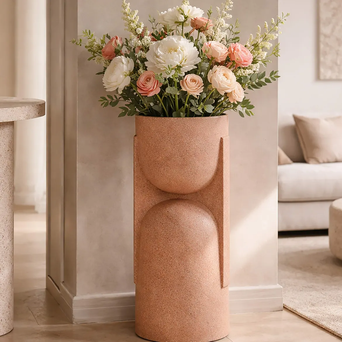 Vaso Rosa Finitura Geometrica, - Fatone