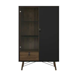 Vetrina 2 ante 101x40x161h cm nera e noce - Mora