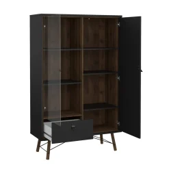 Vetrina 2 ante 101x40x161h cm nera e noce - Mora