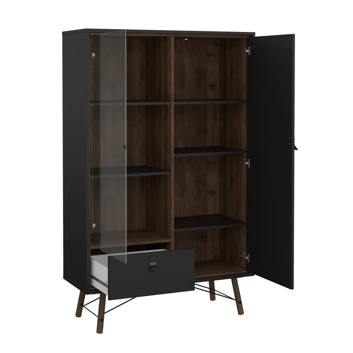 Vetrina 2 ante 101x40x161h cm nera e noce - Mora