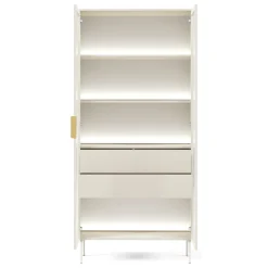 Vetrina Beige Cashmere Trasparente 4 Ripiani 2 Cassetti 92x39x195h cm, 2 Ante - Lafafasa