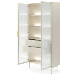 Vetrina Beige Cashmere Trasparente 4 Ripiani 2 Cassetti 92x39x195h cm, 2 Ante - Lafafasa