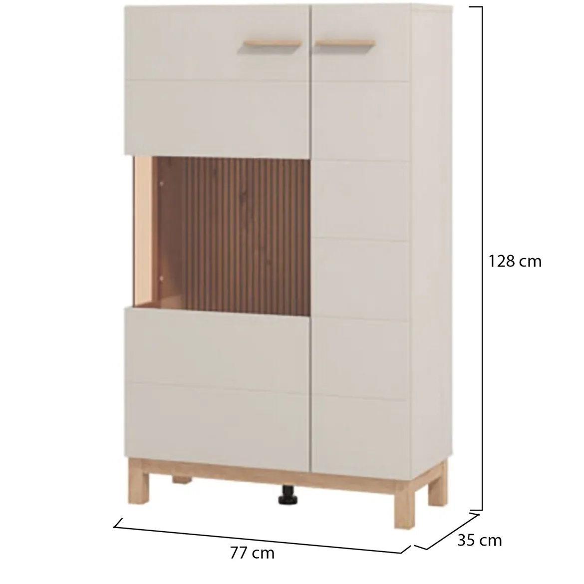 Vetrina Beige Marrone Rovere Nodi 4 Ripiani Apertura Battente 58x40x193h cm, 2 Ante - Sparso