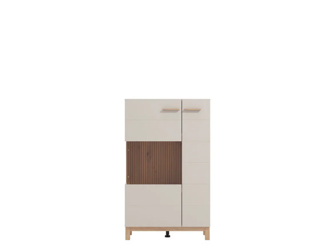Vetrina Beige Marrone Rovere Nodi 4 Ripiani Apertura Battente 58x40x193h cm, 2 Ante - Sparso