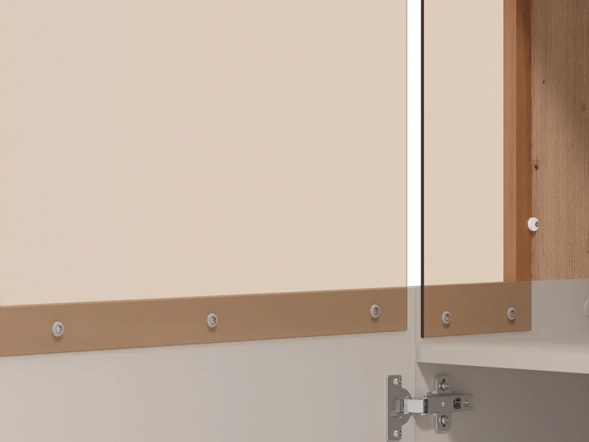 Vetrina Beige Marrone Rovere Nodi 4 Ripiani Apertura Battente 58x40x193h cm, 2 Ante - Sparso