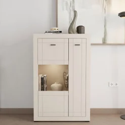 Vetrina Beige Nero 2 Ripiani 2 Ante 83.5x35x130h cm, 3 Vani - Imbaro