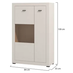 Vetrina Beige Nero 2 Ripiani 2 Ante 83.5x35x130h cm, 3 Vani - Imbaro