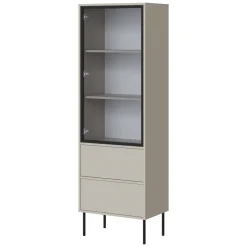 Vetrina Beige Nero 2 Ripiani 2 Cassetti 60x40x185h cm, Un'anta - Zanica