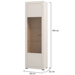 Vetrina Beige Nero 4 Ripiani Un'anta 58x35x194h cm, 5 Vani - Palena