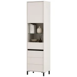 Vetrina Bianco Crema Nero 4 Ripiani 2 Ante 55x40x193h cm, con Piedini, Anta e Ripiano Dettaglio Vetro - Ovodda