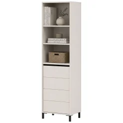Vetrina Bianco Crema Nero 4 Ripiani Apertura Battente 55x40x193h cm, Un'anta - Calto