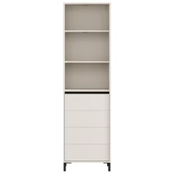 Vetrina Bianco Crema Nero 4 Ripiani Apertura Battente 55x40x193h cm, Un'anta - Calto