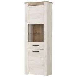 Vetrina Bianco Larice Marrone 4 Ripiani Apertura Battente 68.5x36.5x195h cm, Un'anta - Sulbiate