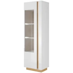 Vetrina Bianco Lucido Marrone Rovere 8 Ripiani 2 Ante 121x44x169h cm, Apertura Standard - Gorizia